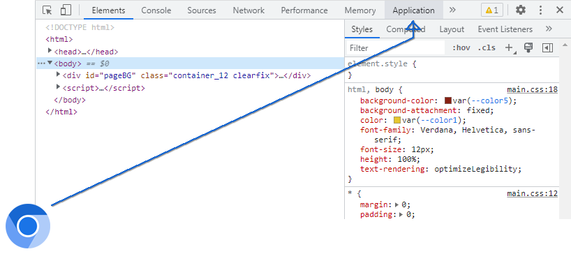 Chromium-based browsers: There are many tabs such as Elements, Console and Sources. Click the one that says Application.