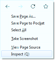 After right-clicking the page, Inspect is often found at the bottom of the context menu.