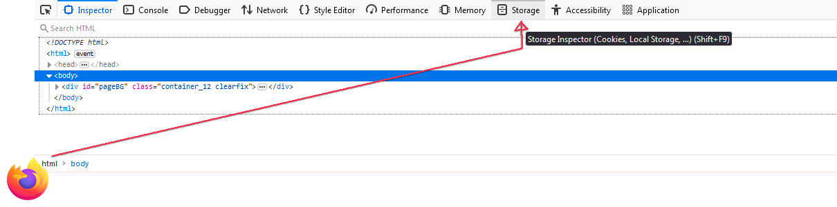 Firefox: Click the tab that says Storage.